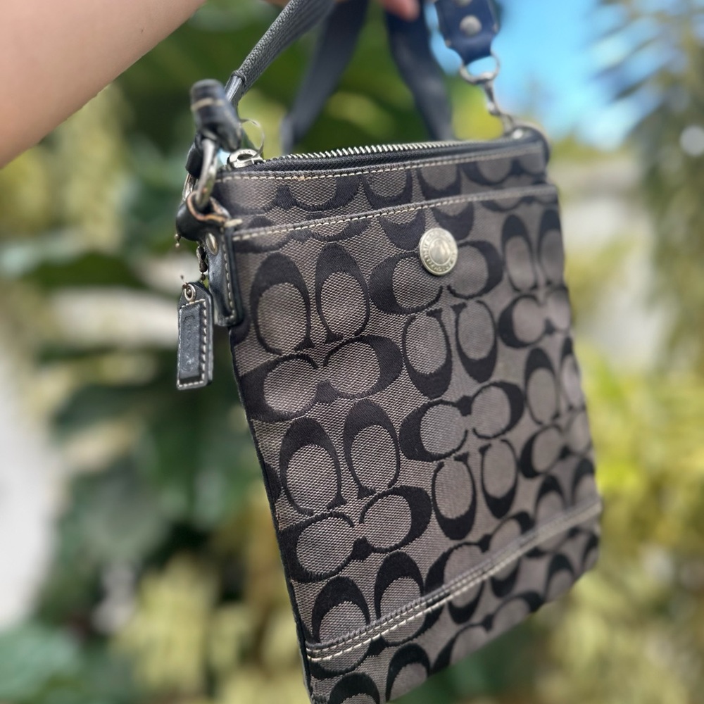 Coach Jacquard Signature Black Crossbody Bag - Compact & Adjustable Strap